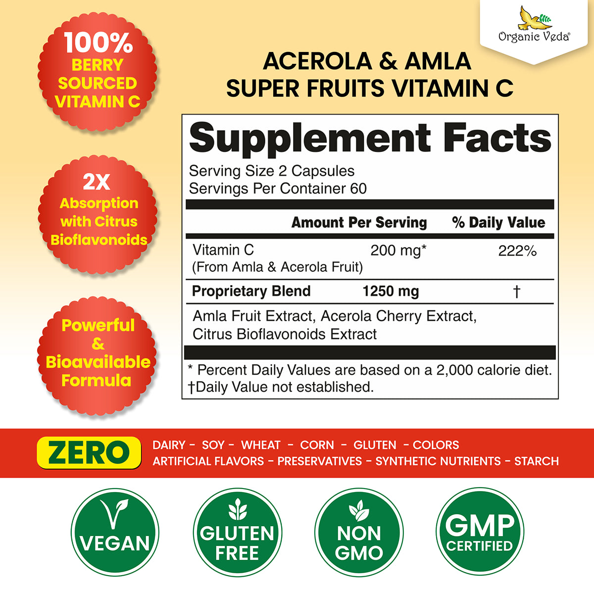 Acerola and Amla Vitamin C Capsules OrganicVeda