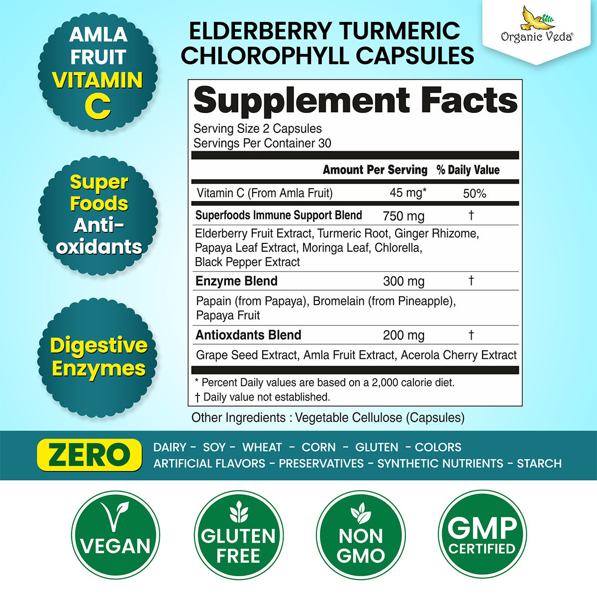 Elderberry Turmeric Chlorophyll Immune Capsules OrganicVeda