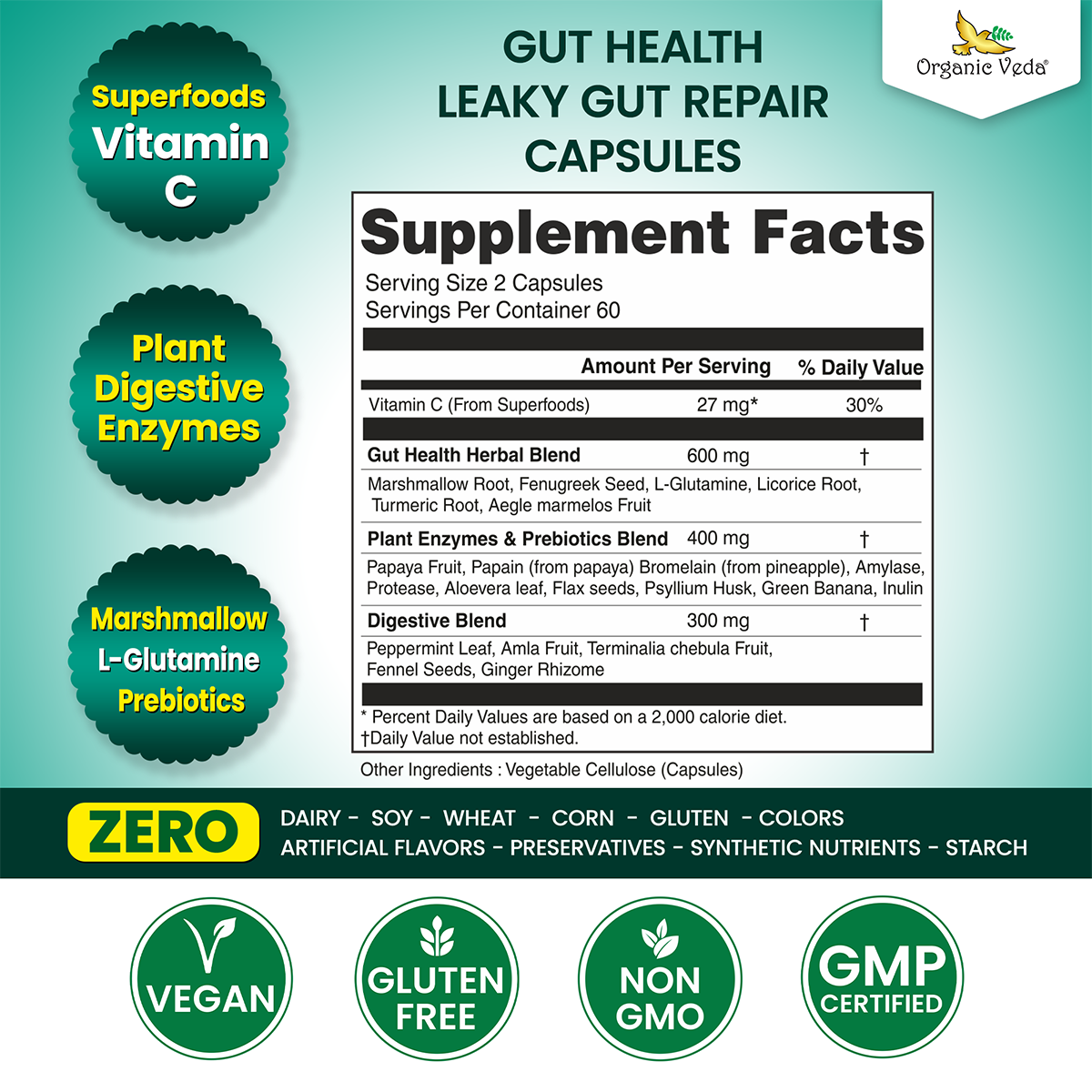 Gut Health Leaky Gut Repair Capsules OrganicVeda