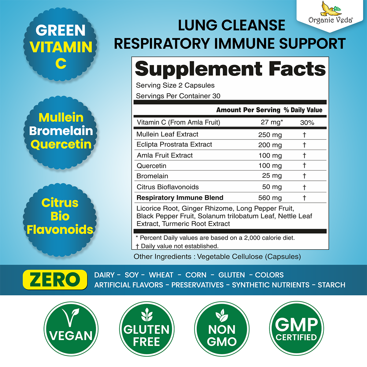 Mullein and Quercetin Lung Capsules OrganicVeda
