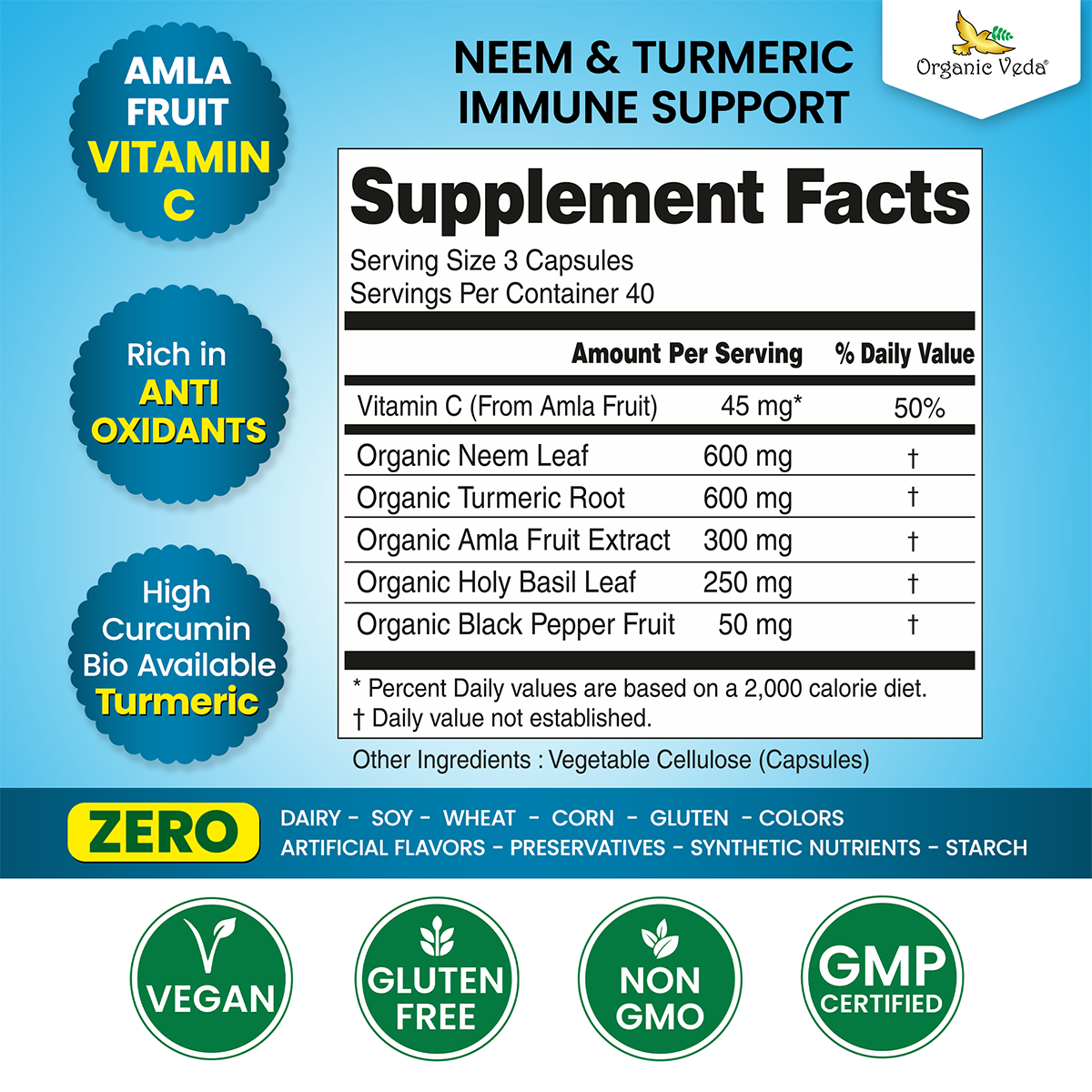 Neem & Turmeric Immune Support Capsules OrganicVeda