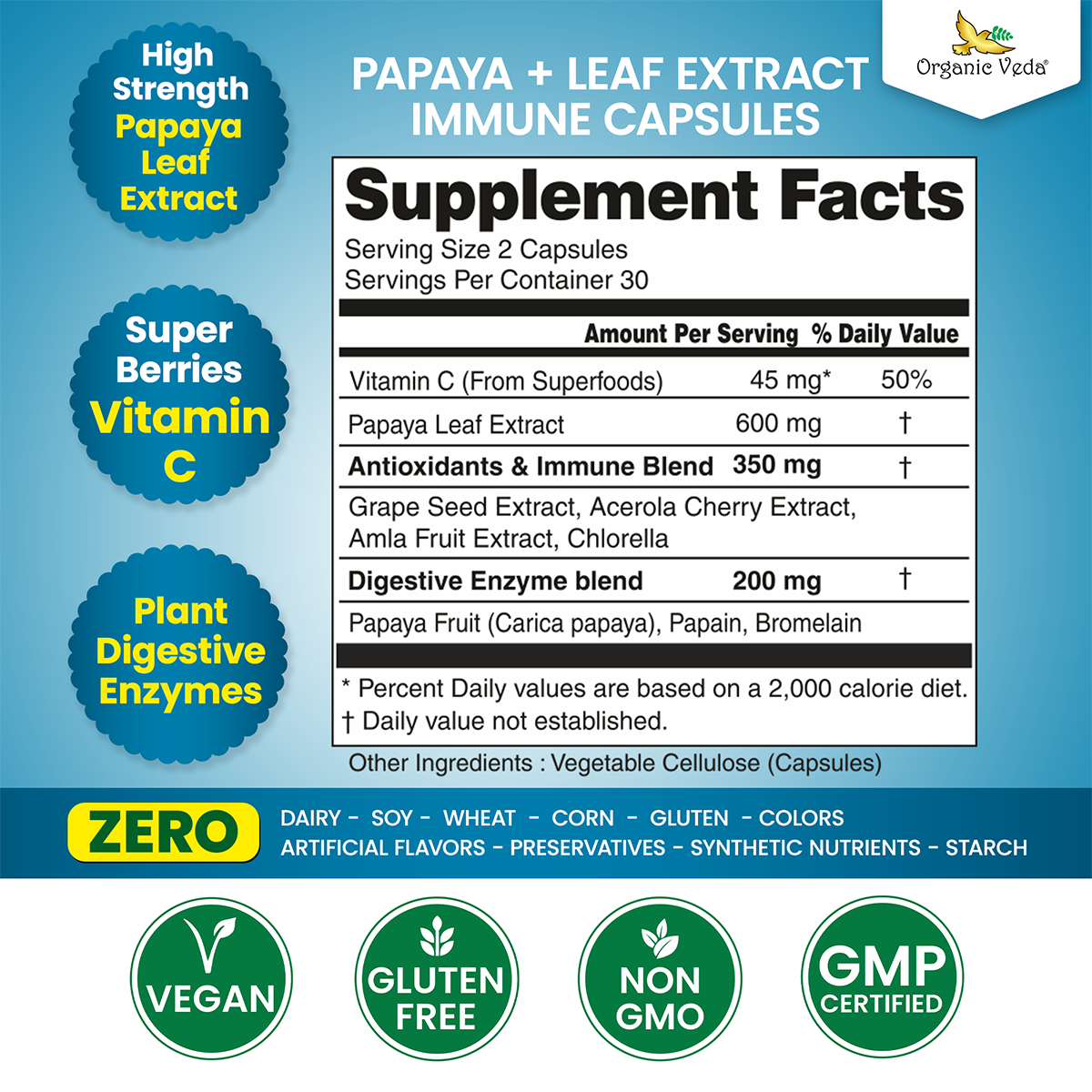 Papaya + Leaf Extract Immune Capsules OrganicVeda