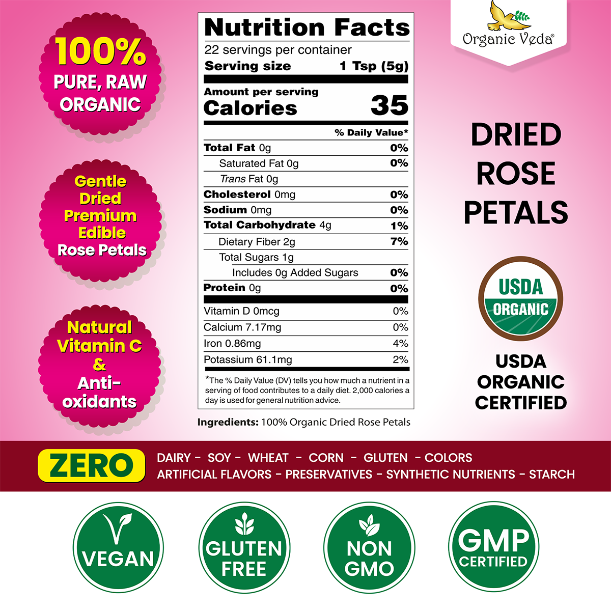 Rose Petals Dried OrganicVeda