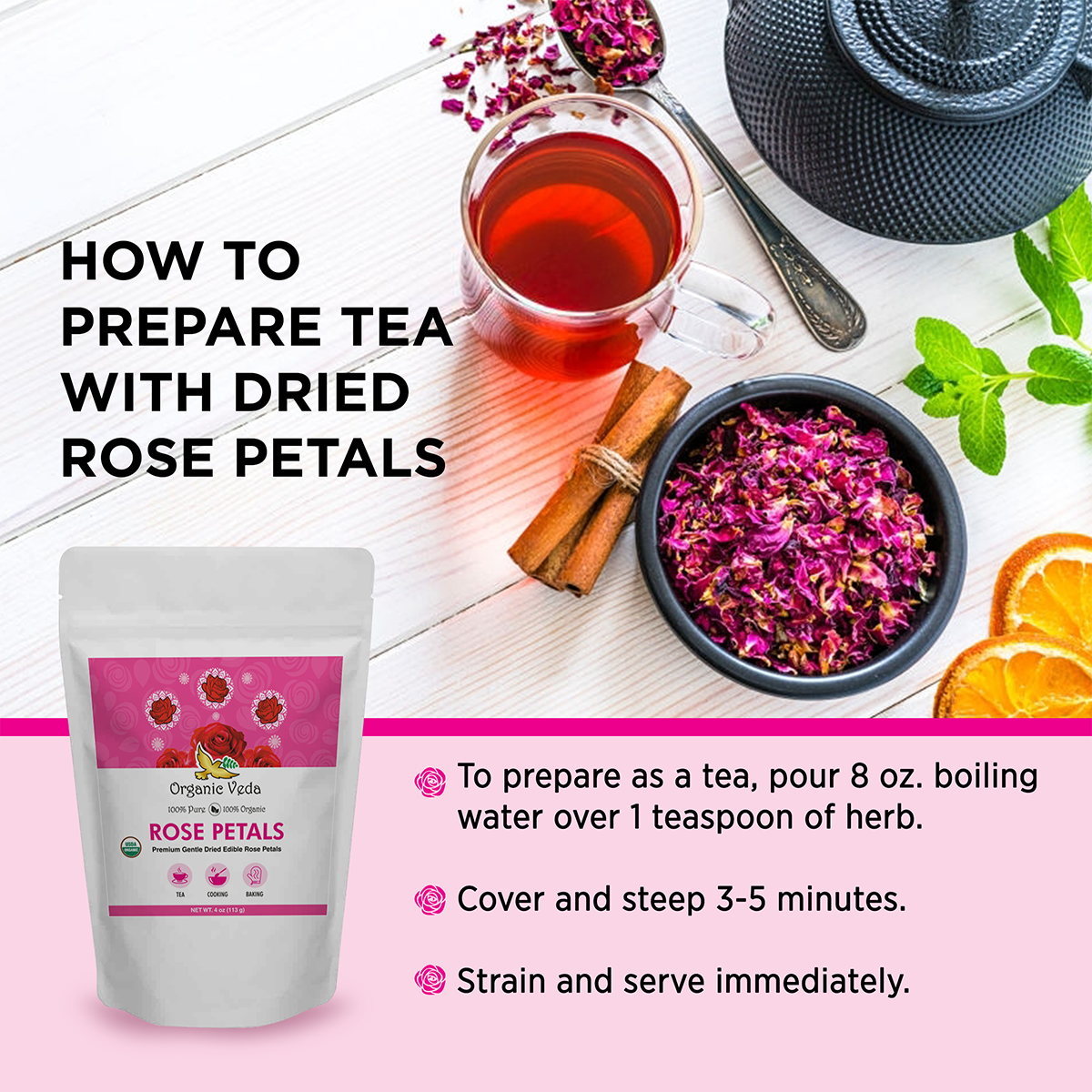 Rose Petals Dried OrganicVeda