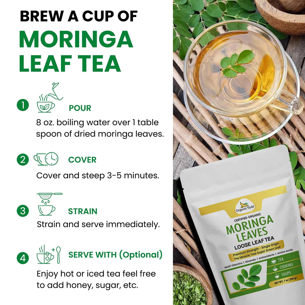 Moringa Loose Leaf Tea (Dried Leaves) OrganicVeda USA