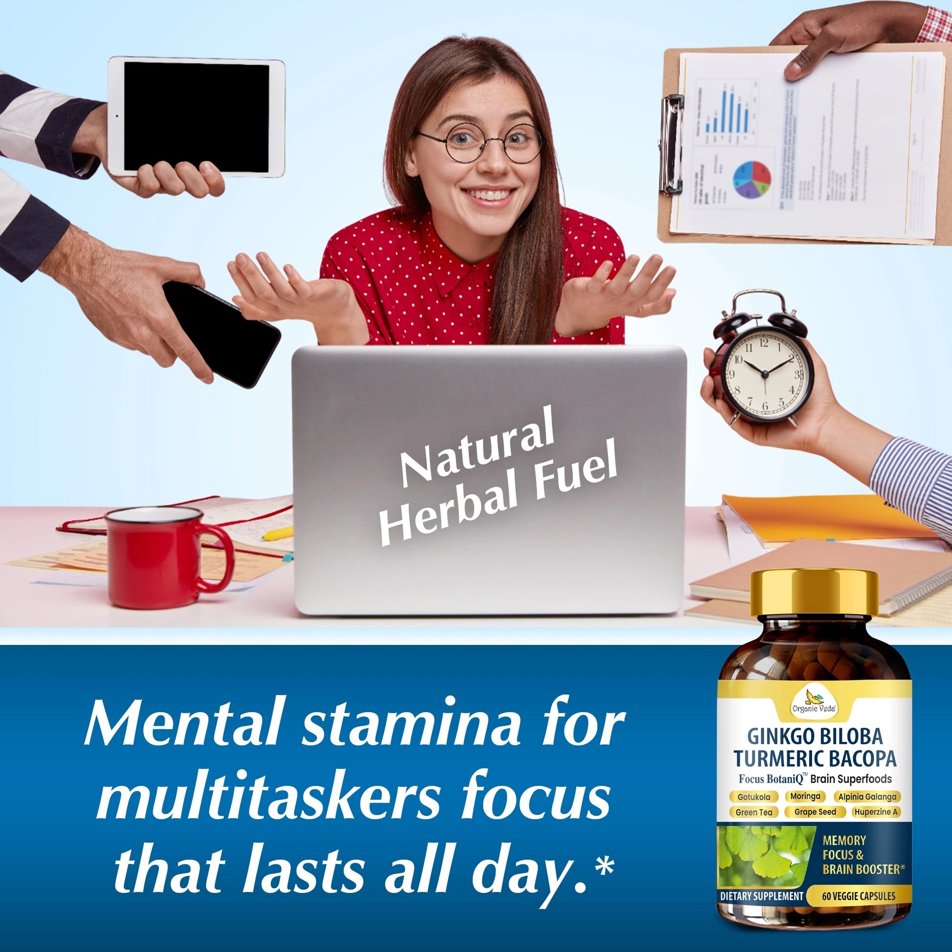 Ginkgo Biloba Turmeric Bacopa Capsules OrganicVeda USA