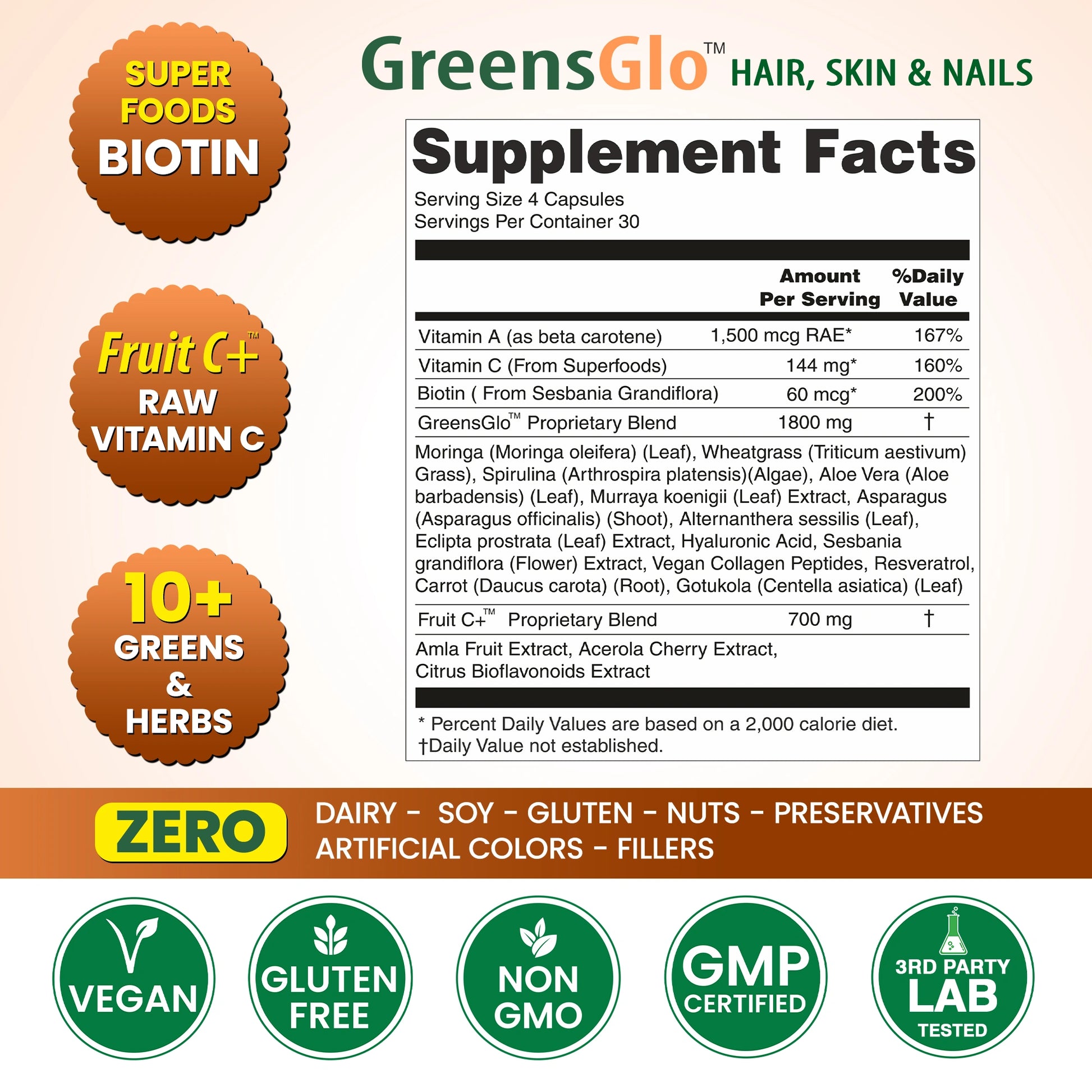 GreensGlo Skin, Hair, Nails Capsules