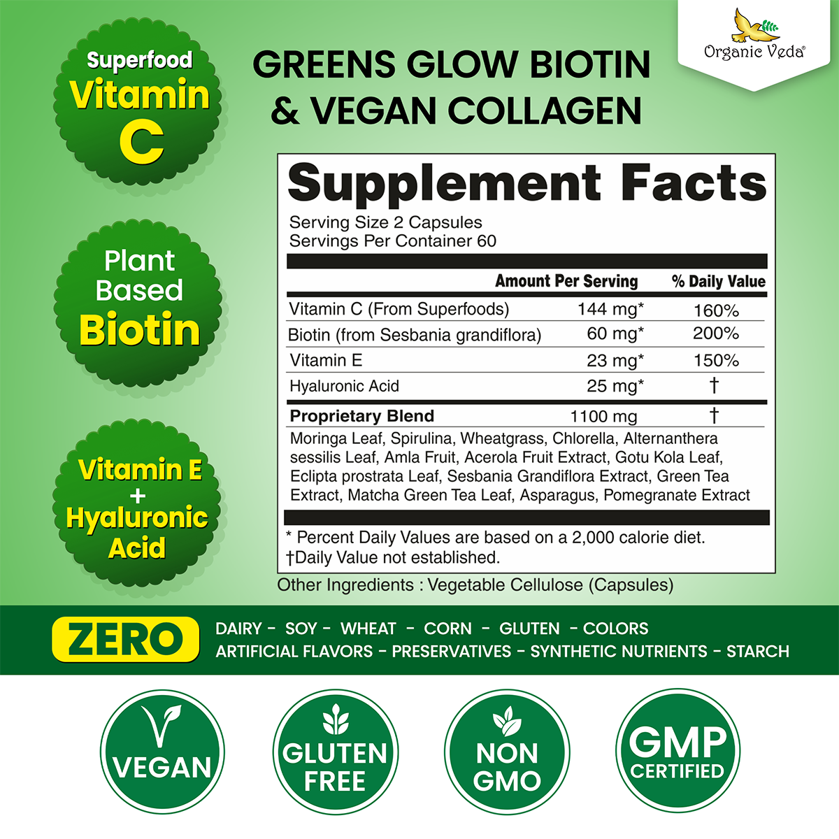 Greens Glow Biotin & Vegan Collagen Capsules