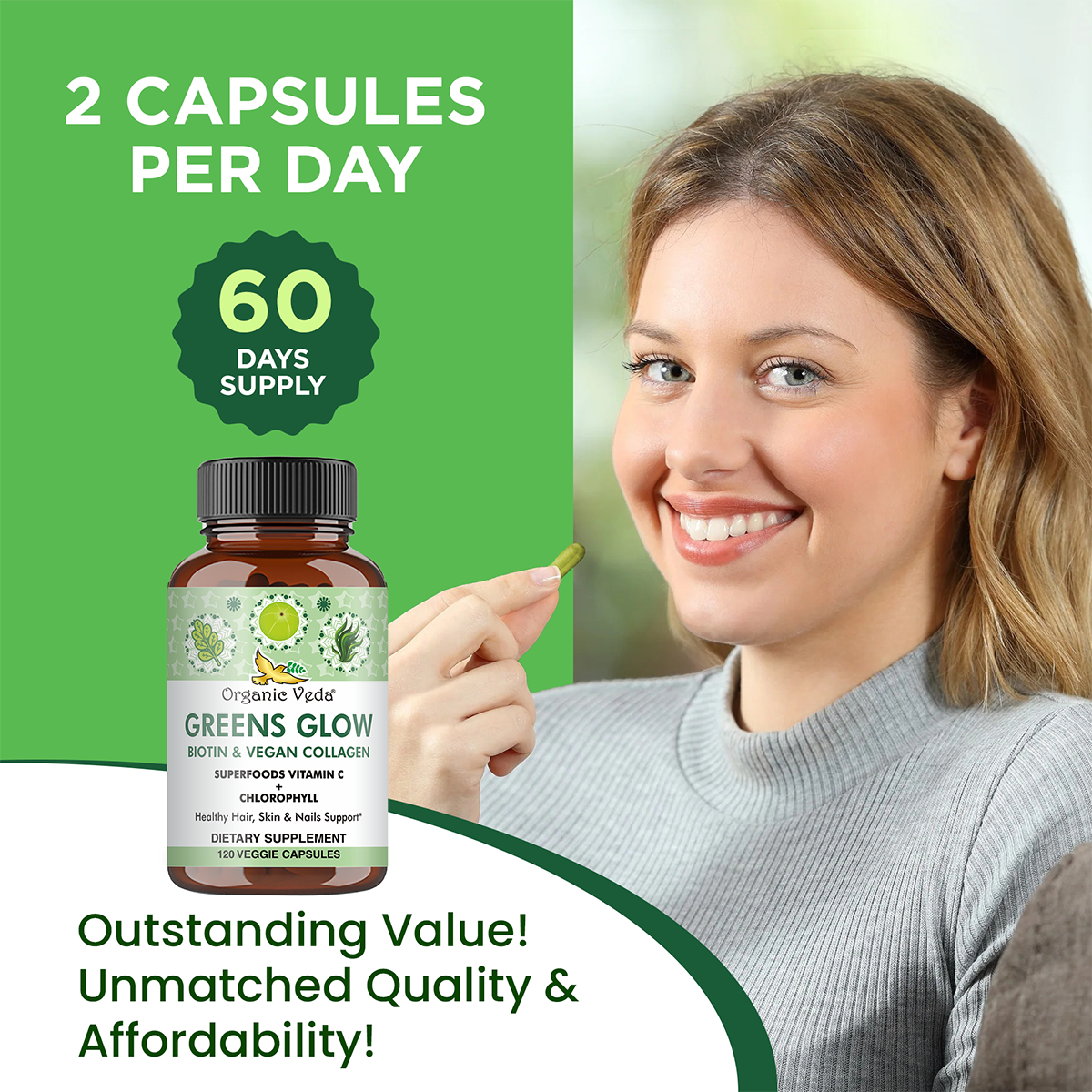 Greens Glow Biotin & Vegan Collagen Capsules