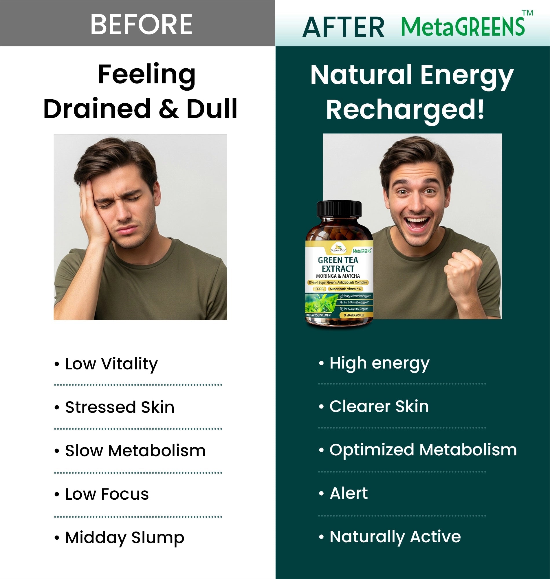 Green Tea Extract Moringa Matcha Capsules OrganicVeda USA