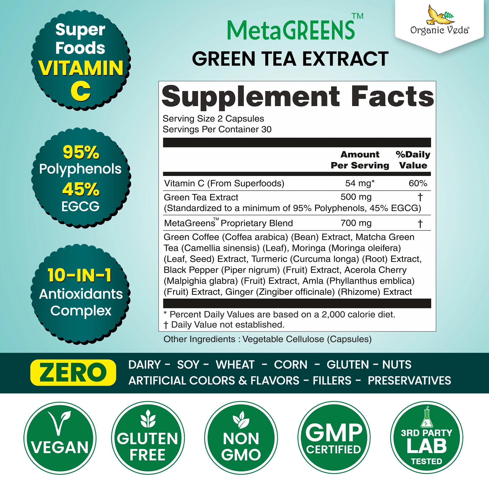 Green Tea Extract Moringa Matcha Capsules OrganicVeda USA