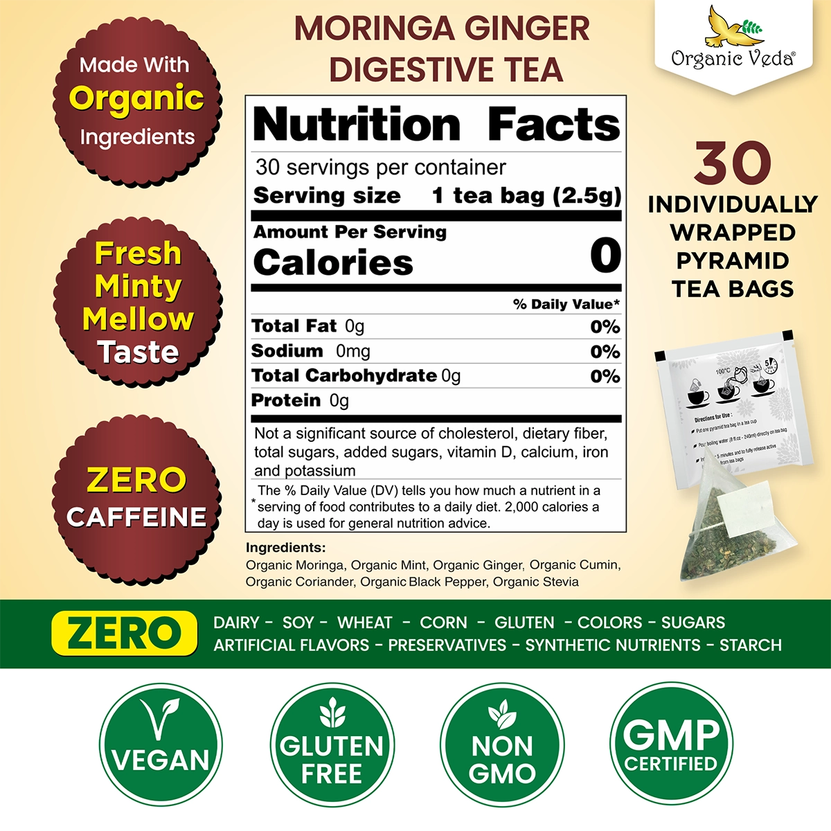 Moringa Ginger Digestive Tea Bags