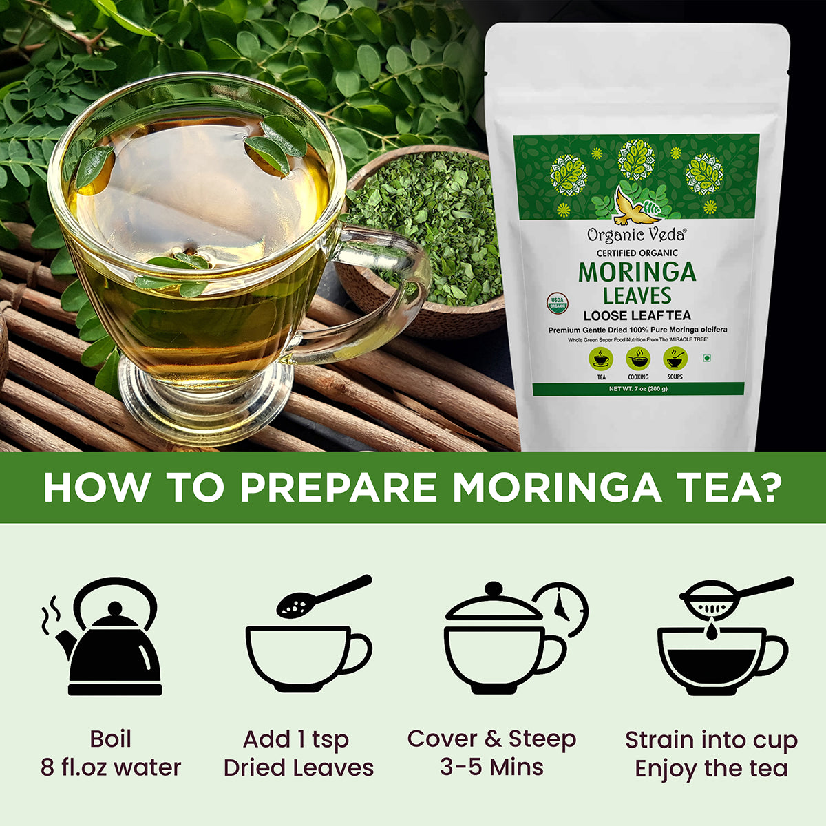 Moringa Loose Leaf Tea (Dried Leaves)