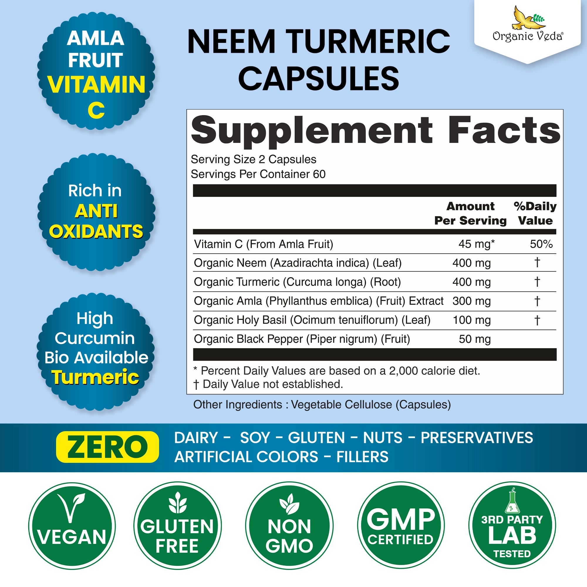 Neem & Turmeric Immune Support Capsules OrganicVeda USA