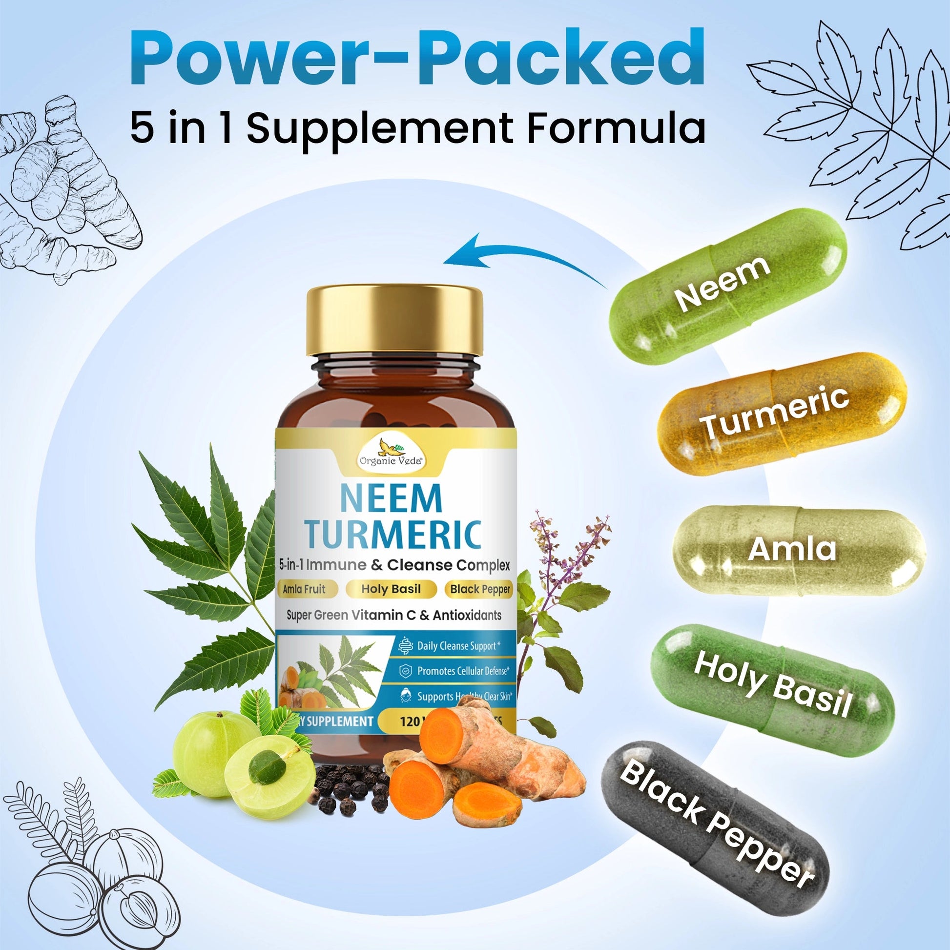 Neem & Turmeric Immune Support Capsules OrganicVeda USA