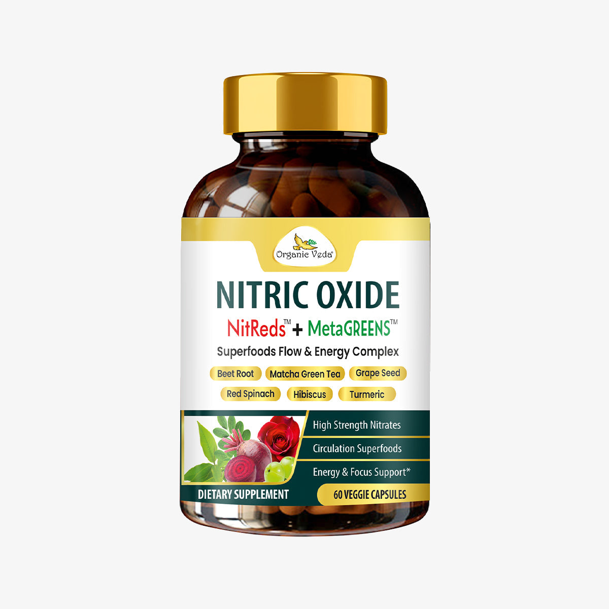 NitReds Nitric Oxide Booster Supplement Beet Root Nitrates & Super Greens OrganicVeda USA